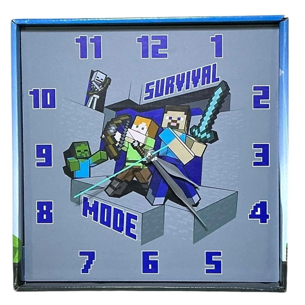 Minecraft Wall Clock Analog Quartz Battery Operate Gamer Gift 11 In Square Gray